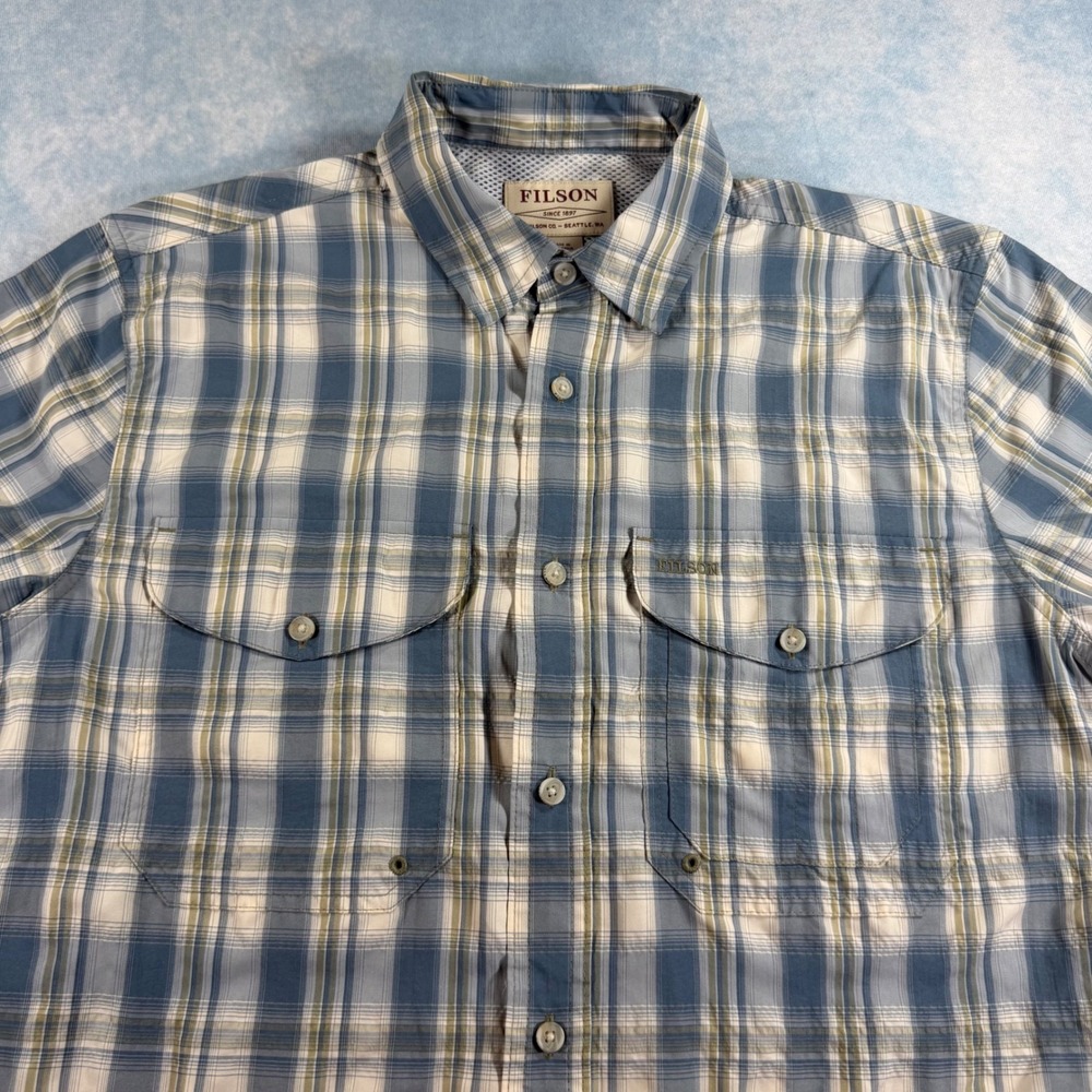 Filson Twin Lakes Outdoour Button‎ Down Shirt Mens M Plaid Short Sleeve Fishing